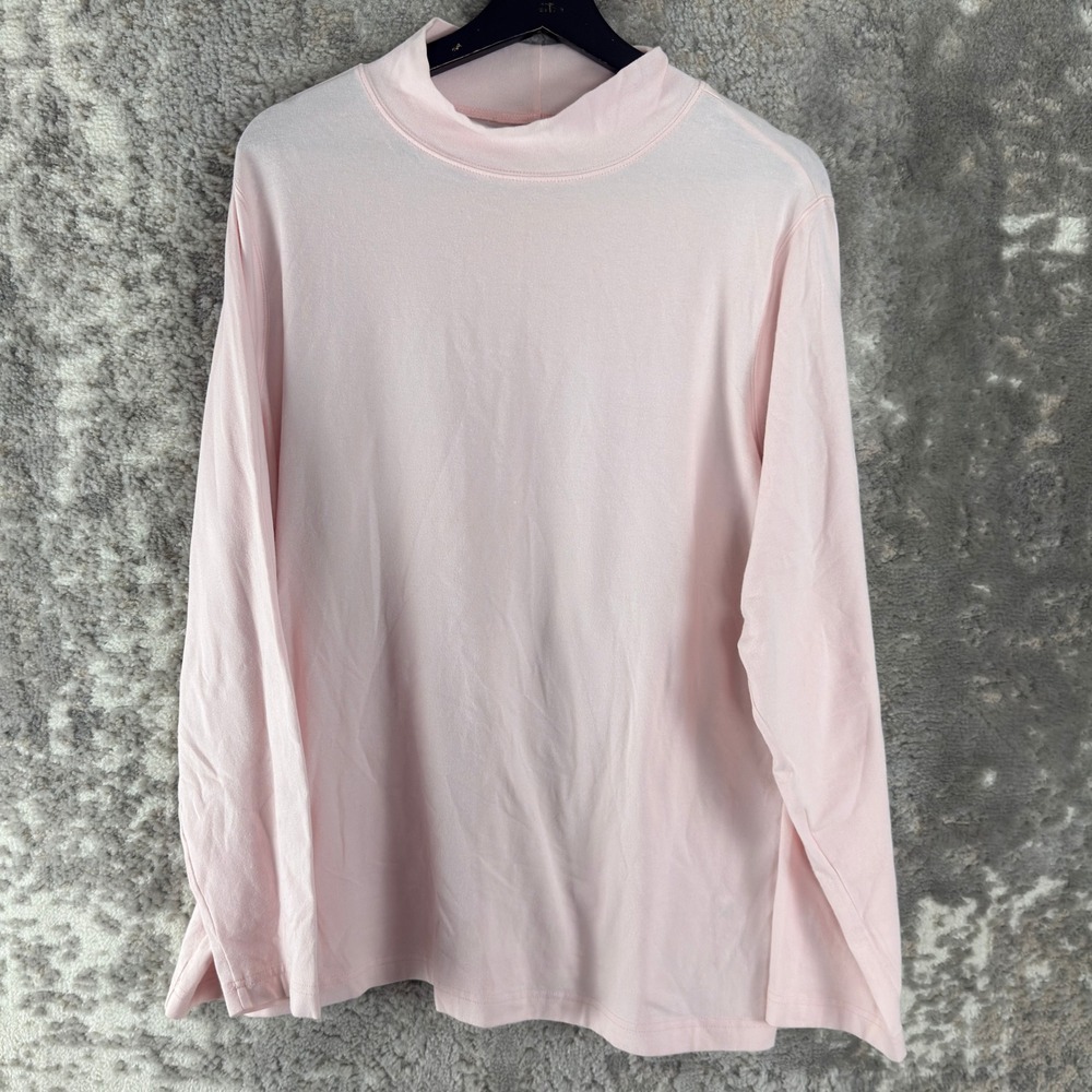 Croft & Barrow Plus Size 2X Mock Neck Stretch Cotton Knit Top Pink Long Sleeve
